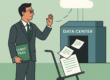 Lawyer waving goodbye to client files going into the cloud